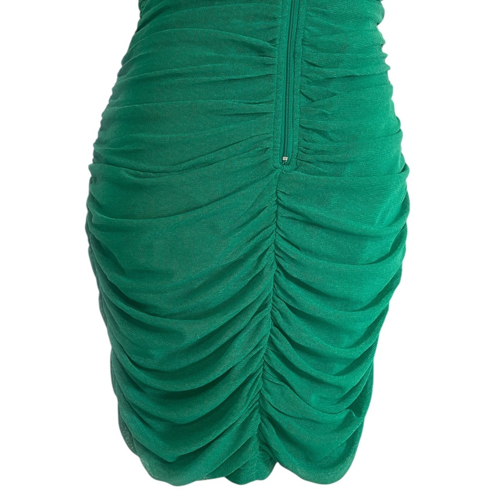 Lulus Privy Green Mesh Ruched Mock Neck Mini Sleeveless Bodycon Dress, Large - Picture 9 of 12